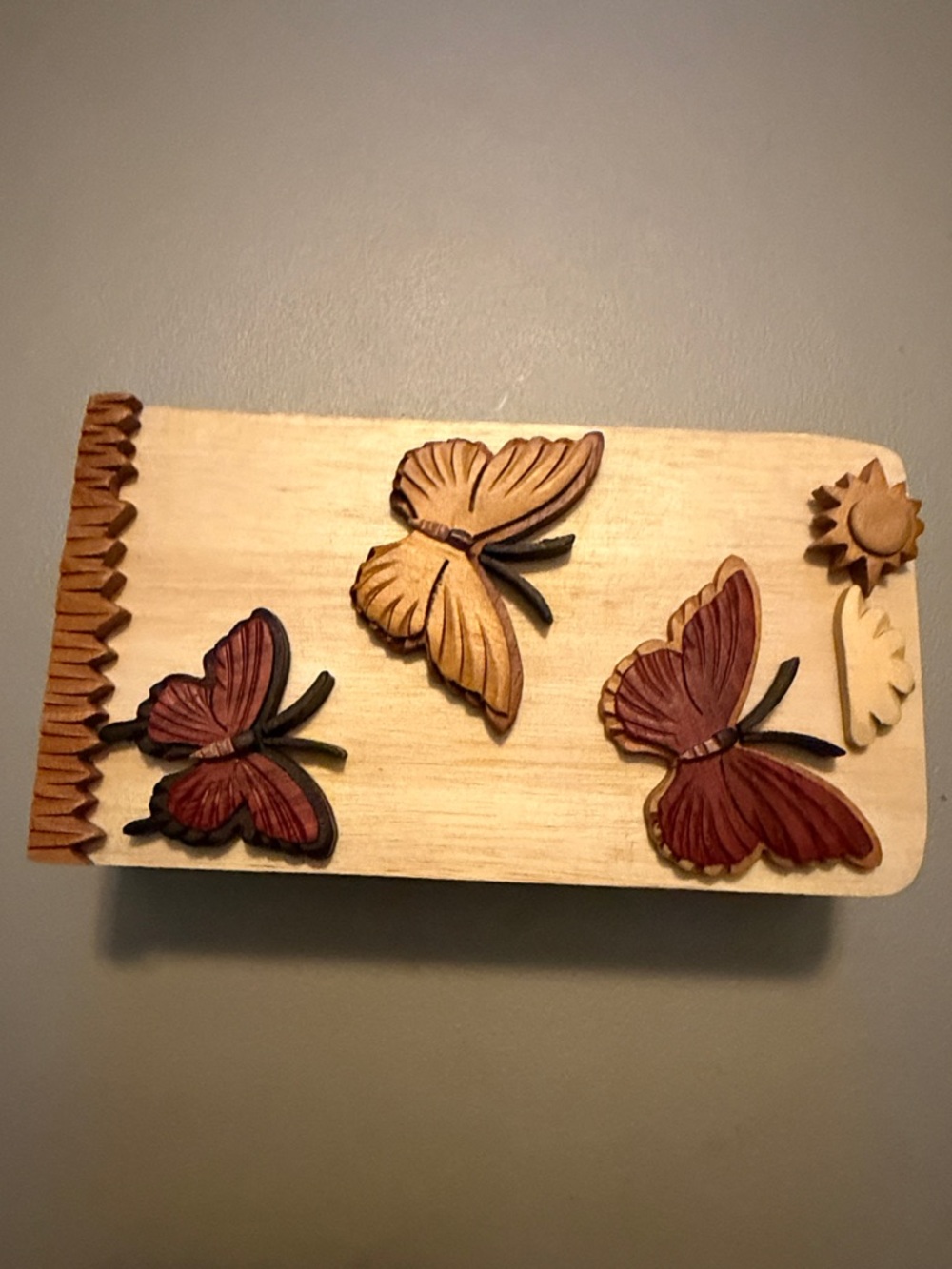 Handcrafted Wooden Butterfly Wall Storage Box - Natural & Brown